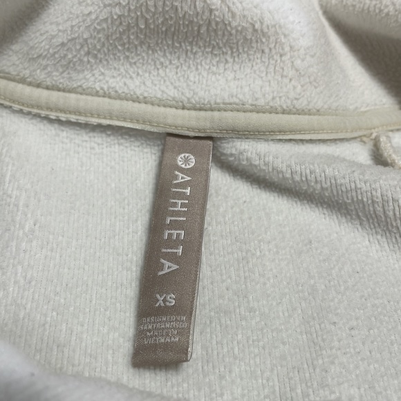 Athleta Cozy Karma Asymmetric Fleece Mock Neck Funnel Pullover Oatmeal Heather - Picture 11 of 16